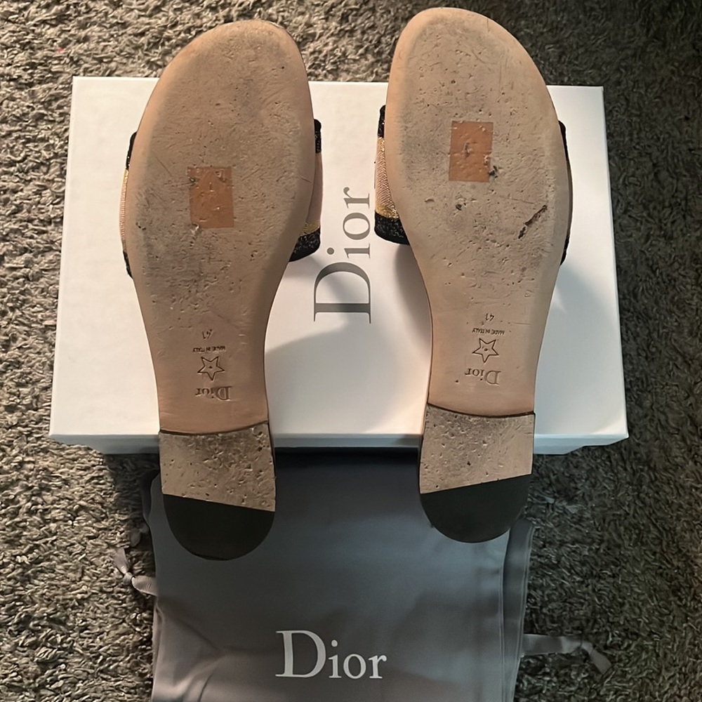 CHRISTIAN DIOR “DWAY” slides Rose Gold Cotton Embroidered with Metallic Thread - Picture 2 of 2